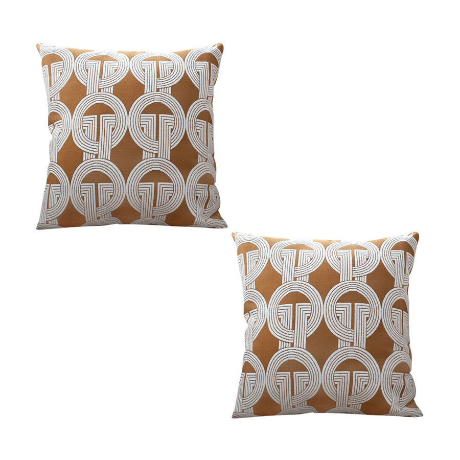 SOGA 2X 50cm Throw Pillow Brown Circular Chain Jacquard Decorative Square for Home Decor