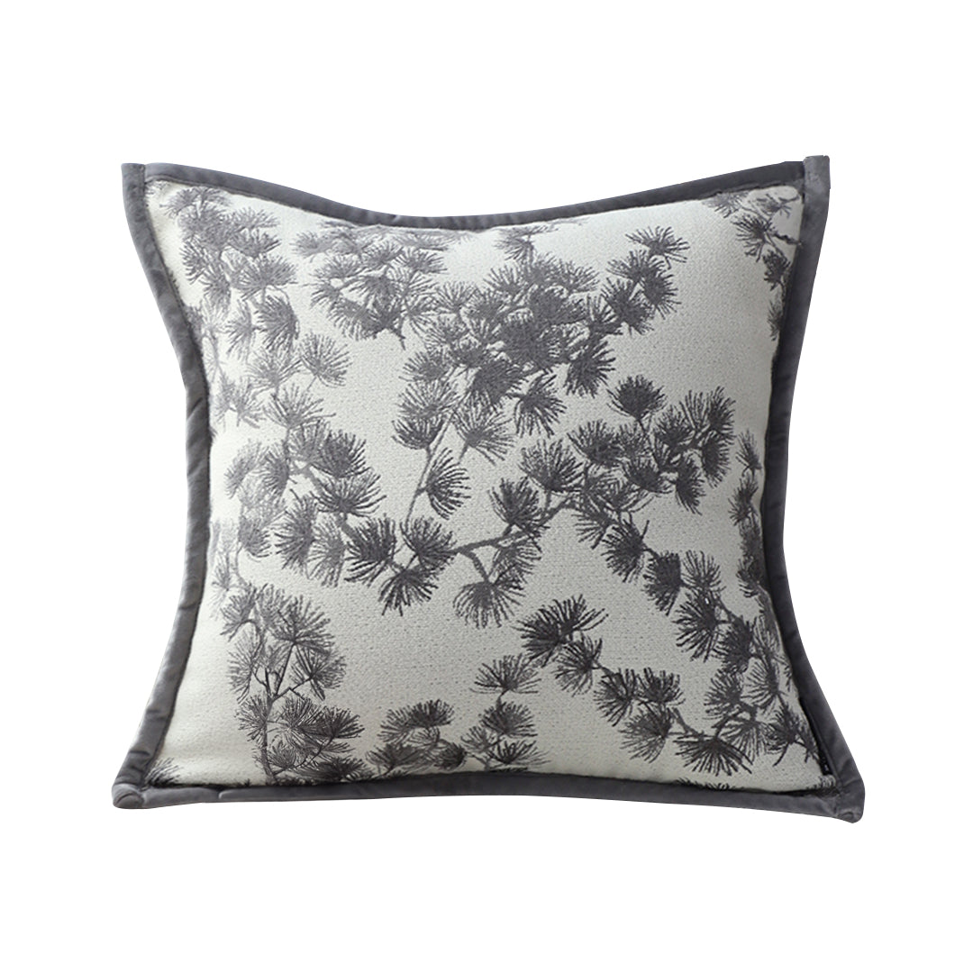 SOGA 45cm Throw Pillow Off White Wide Border with Branch and Pine Needle Design Pattern Home Decor