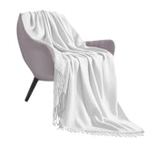 SOGA White Acrylic Knitted Throw Blanket Solid Fringed Warm Cozy Woven Cover Couch Bed Sofa Home Decor