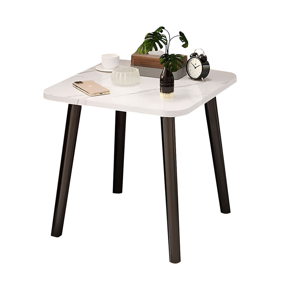 SOGA 40cm White Ceramic Table Stone Pattern Compact Modern Design with Black Metal Legs