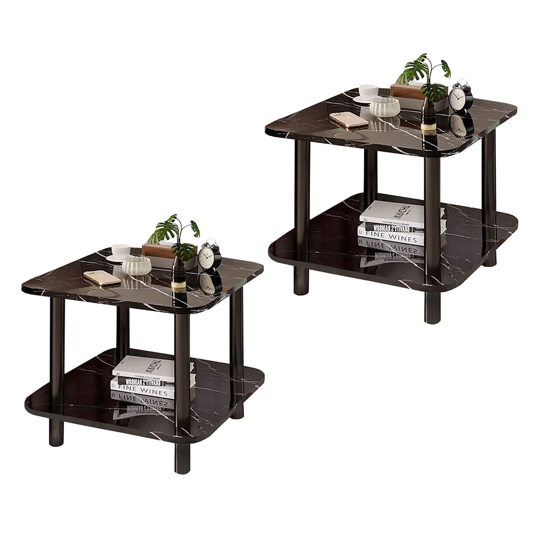 SOGA 2X 60cm Black Ceramic Table Stone Pattern Modern Design with Black Metal Legs