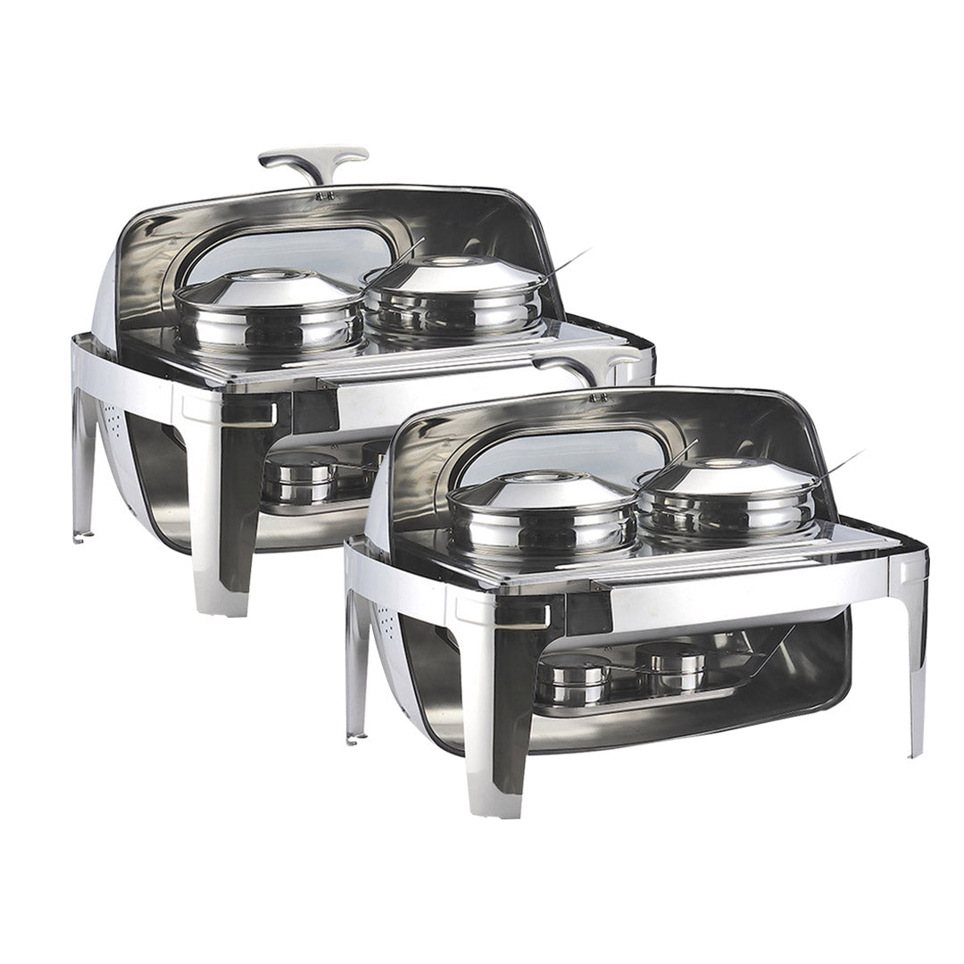 SOGA 2X 6.5L Stainless Steel Double Soup Tureen Bowl Station Roll Top Buffet Chafing Dish Catering Chafer Food Warmer Server Server