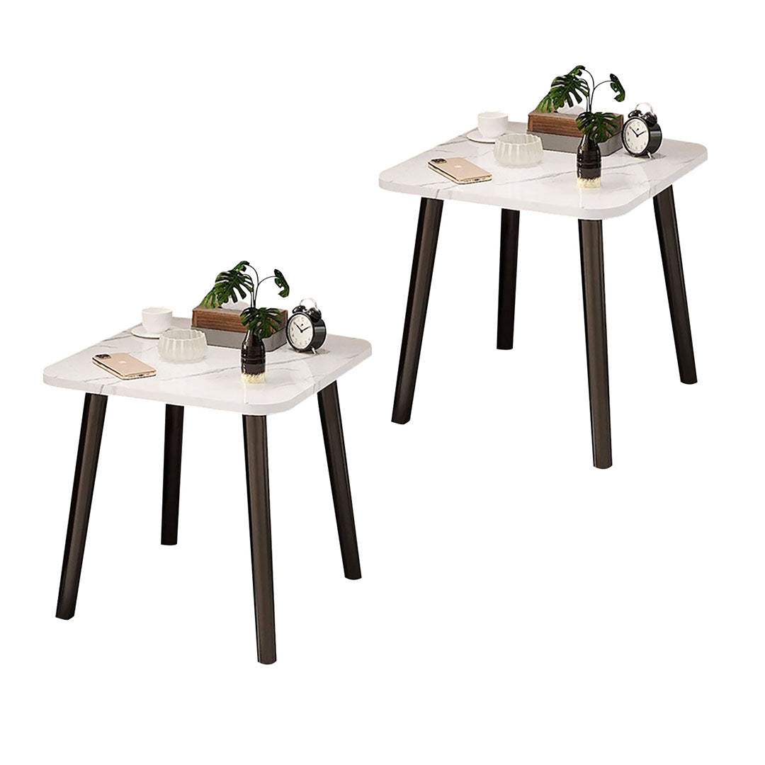 SOGA 2X 40cm White Ceramic Table Stone Pattern Compact Modern Design with Black Metal Legs