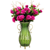 SOGA 51cm Green Glass Tall Floor Vase with 12pcs Artificial Fake Flower Set Set