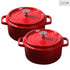 SOGA 2X Cast Iron 22cm Enamel Porcelain Stewpot Casserole Stew Cooking Pot With Lid Red