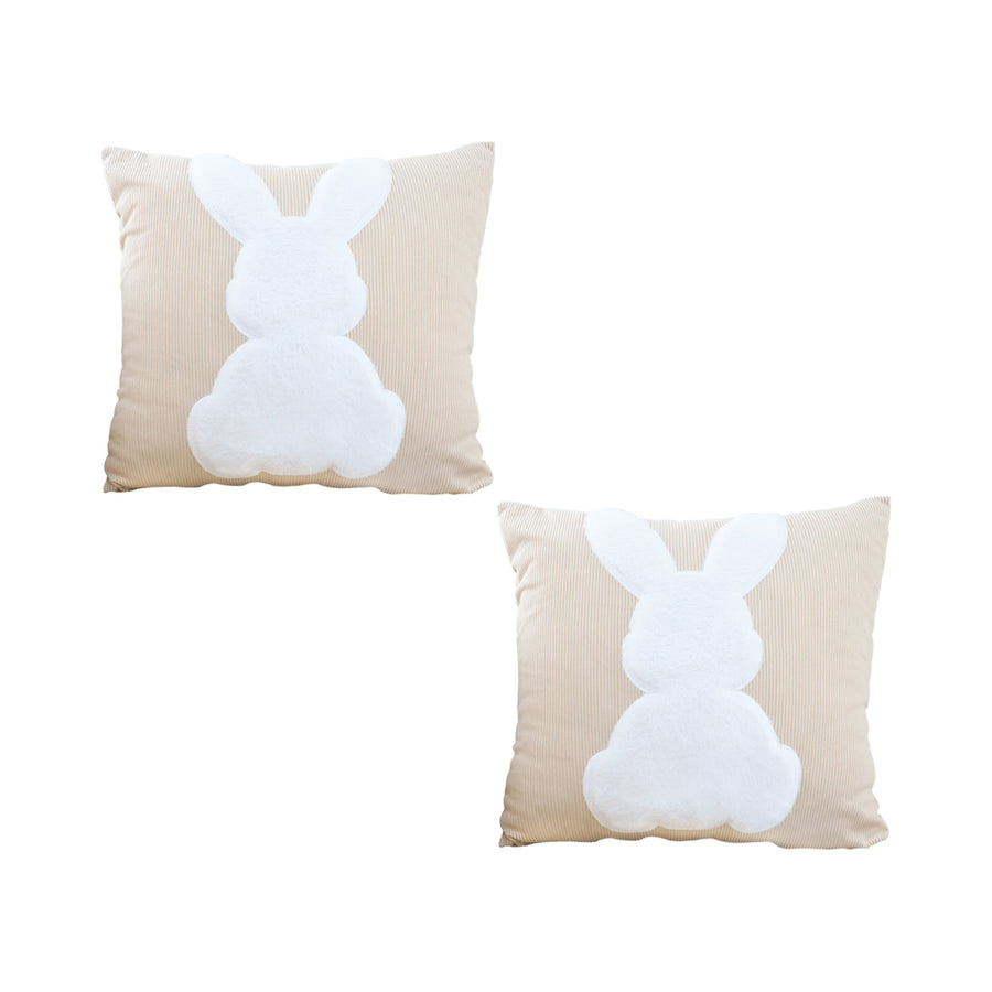 SOGA 2X 45cm Throw Pillow Light Tan Square Cushion with Soft White Rabbit Design Decorative Home Decor