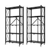 SOGA 2X 5 Tier Steel Black Foldable Kitchen Cart Multi-Functional Shelves Portable Storage Organizer with Wheels