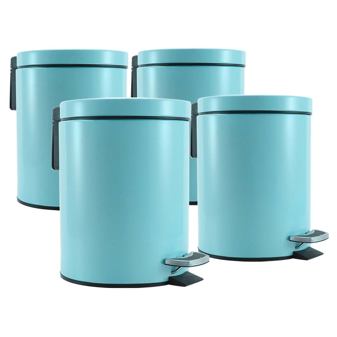 SOGA 4X 12L Foot Pedal Stainless Steel Rubbish Recycling Garbage Waste Trash Bin Round Blue
