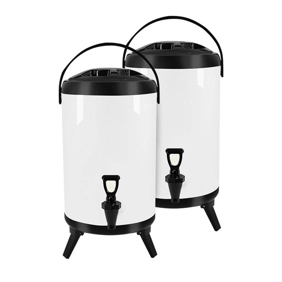 SOGA 2X 10L Stainless Steel Insulated Milk Tea Barrel Hot and Cold Beverage Dispenser Container with Faucet White