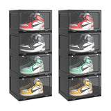 SOGA 2X 4 Tier Black Portable Shoe Organiser Sneaker Footwear Folding Plastic Bin Stackable Storage Box with Magnetic Door