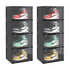SOGA 2X 4 Tier Black Portable Shoe Organiser Sneaker Footwear Folding Plastic Bin Stackable Storage Box with Magnetic Door