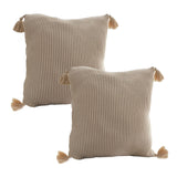 SOGA 2X 45cm Off-White Wabi-Sabi Raised Pillow Cotton Striped Large Tassel Square Pillow Throw Pillow