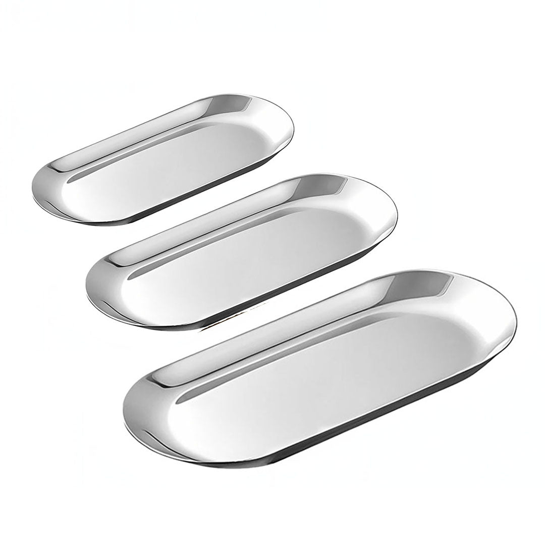 SOGA Silver Nordic Oval Plate Set Small Medium, and Large for 3 Pieces Kitchen Essentials