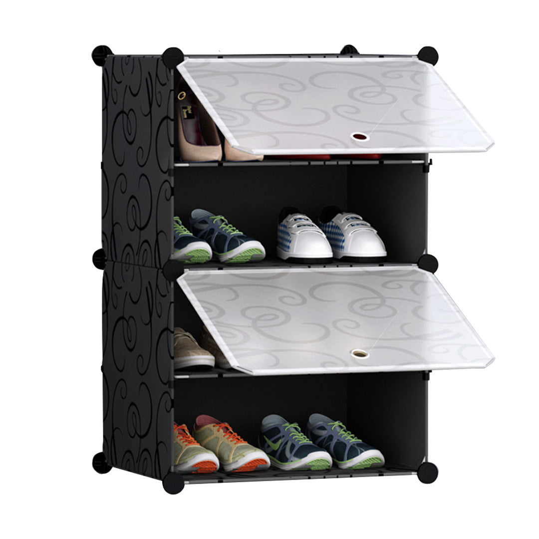 SOGA 4 Tier Shoe Rack Organizer Sneaker Footwear Storage Stackable Stand Cabinet Portable Wardrobe with Cover Cover