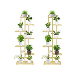 SOGA 2X 7 Tier 8 Pots Gold Metal Plant Stand Flowerpot Display Shelf Rack Indoor Home Office Decor