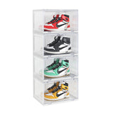 SOGA 4 Tier Transparent Portable Shoe Organiser Sneaker Footwear Folding Plastic Bin Stackable Storage Box with Magnetic Door