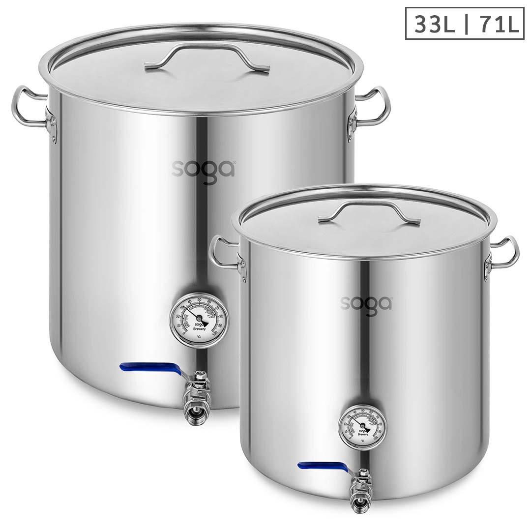 SOGA Stainless Steel Brewery Pot 33L 71L With Beer Valve 35CM 45CM