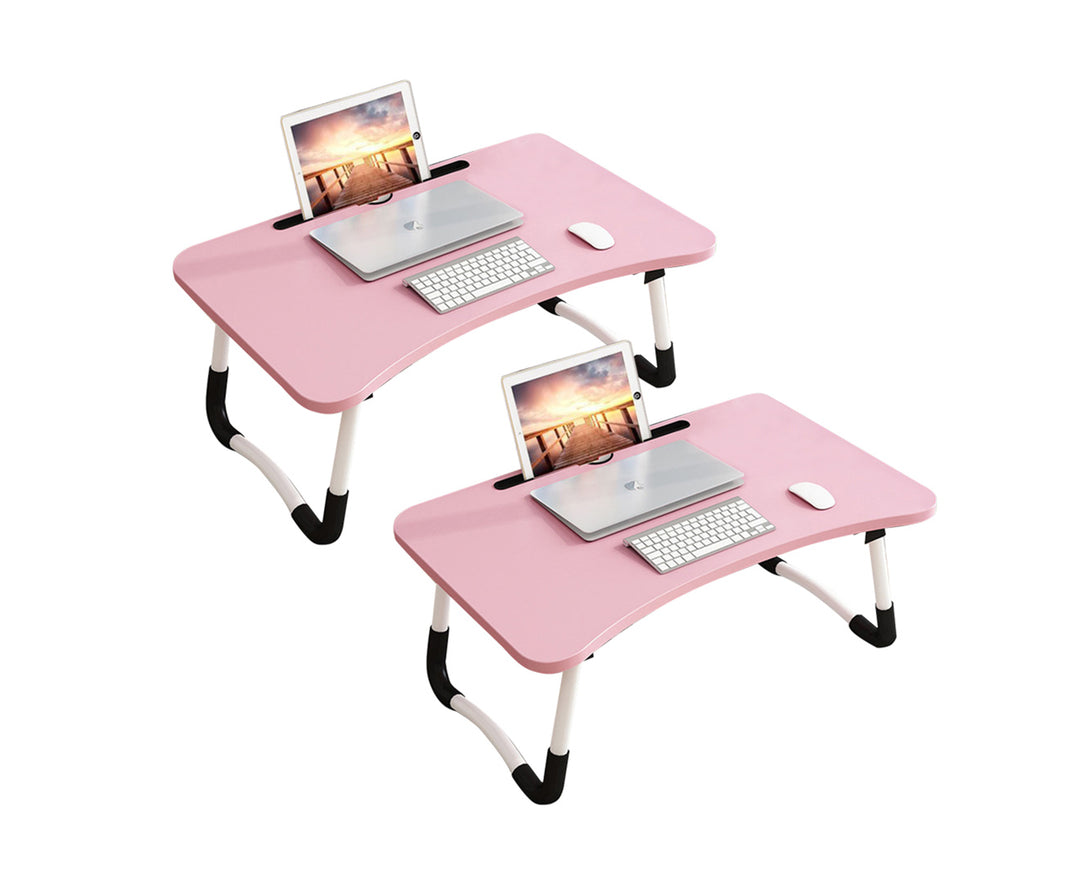 SOGA 2X Pink Portable Bed Table Adjustable Foldable Bed Sofa Study Table Laptop Mini Desk with Notebook Stand Card Slot Holder Home Decor