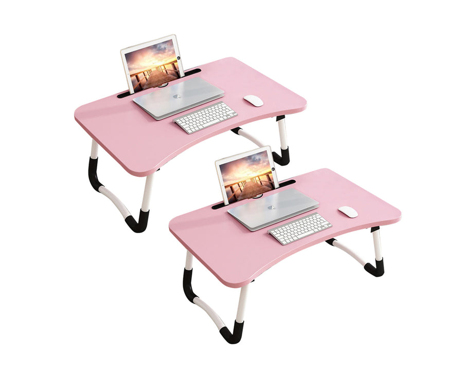 SOGA 2X Pink Portable Bed Table Adjustable Foldable Bed Sofa Study Table Laptop Mini Desk with Notebook Stand Card Slot Holder Home Decor