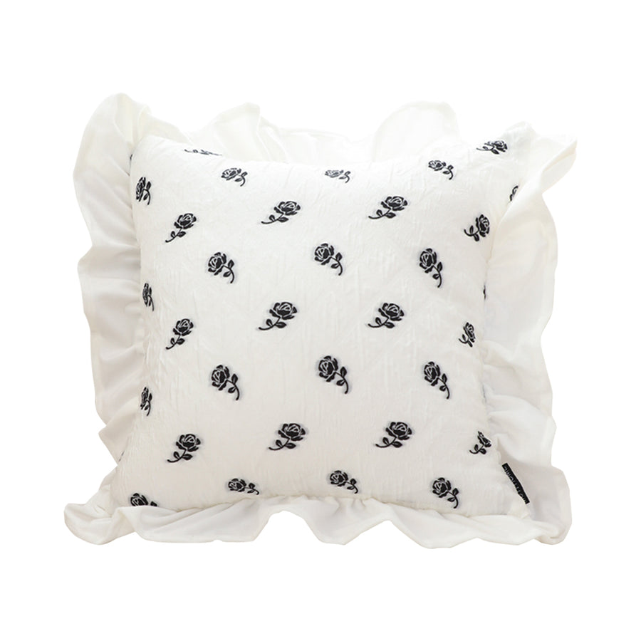 SOGA 45CM Throw Pillow Black Ruffled Square Decorative Cushion for Rose Lovers Cozy Home Decor