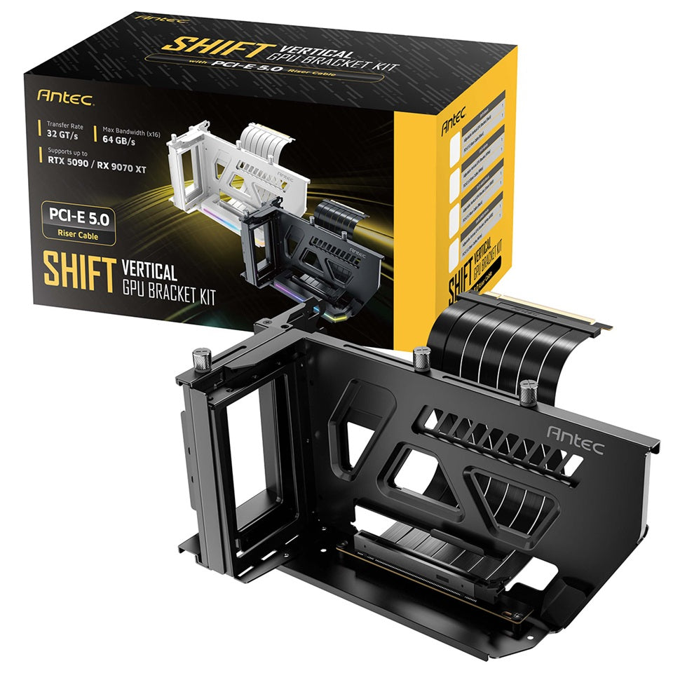 Antec AT-ARCVB-BK190-A-PCIE5 SHIFT ARGB Black PCI-E 5.0, 190mm riser, ARGB, PCIe 5.0 x16, fits up to 3-slot GPUs, 284â€“337mm size, 1Y warranty