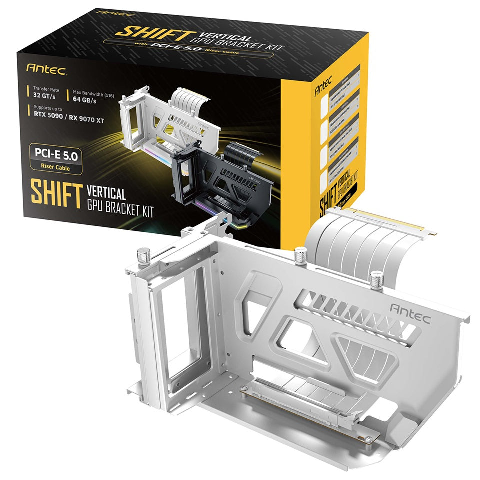 Antec AT-ARCVB-W190-A-PCIE5 SHIFT ARGB White PCI-E 5.0, 190mm riser, ARGB, PCIe 5.0 x16, fits up to 3-slot GPUs, 284â€“337mm size, 1Y warranty