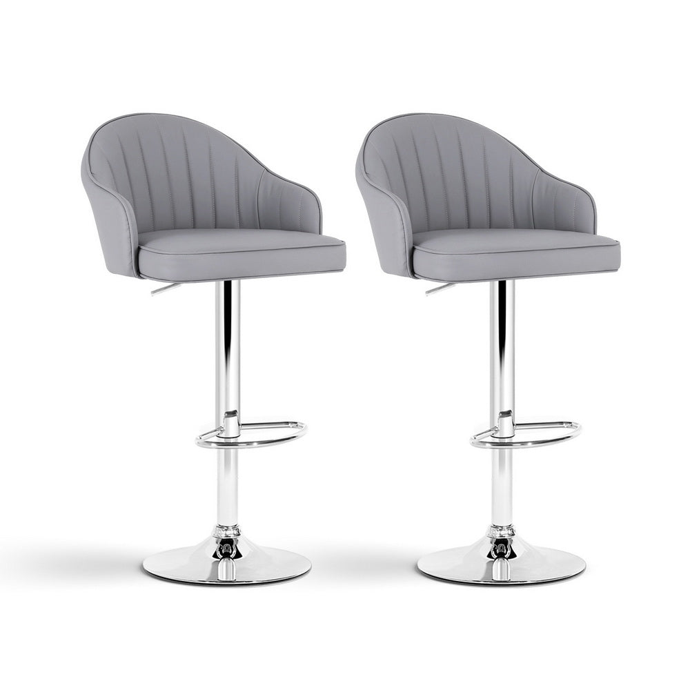Artiss 2x Bar Stools Kitchen Swivel Gas Lift Counter Chair Shell Leather Grey
