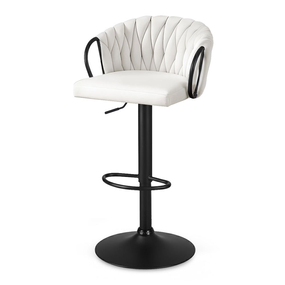 Artiss 1x Bar Stool Single Kitchen Dining Chair Counter Stool Woven Velvet Ivory