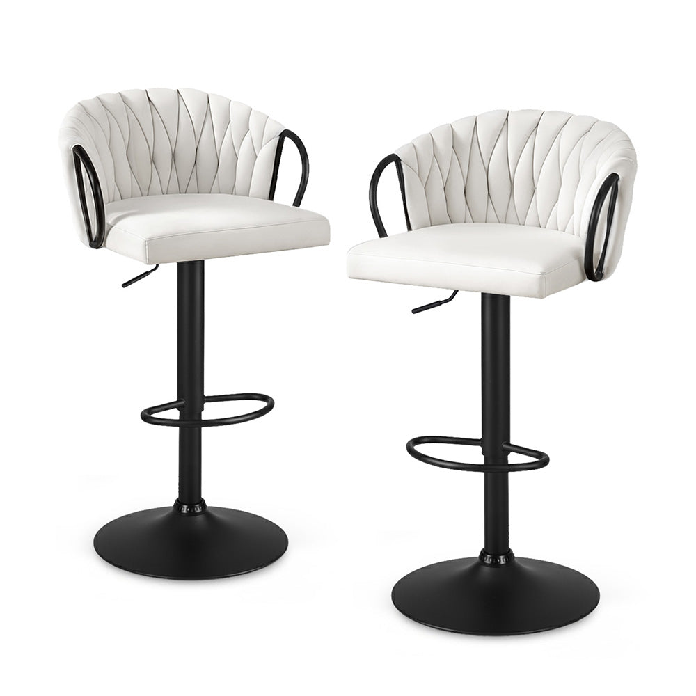 Artiss Bar Stool x2 Kitchen Dining Chair Counter Gaslift Woven Velvet Ivory