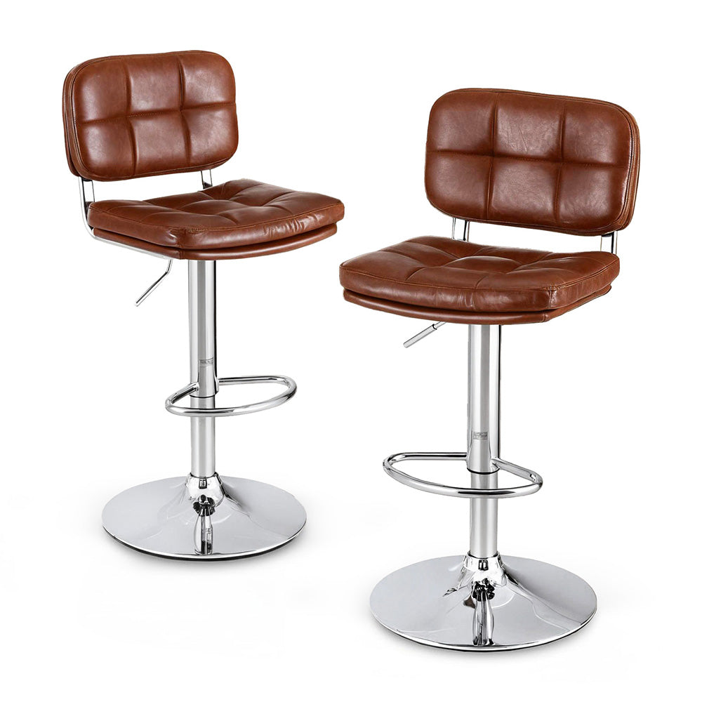 Artiss 2x Bar Stools Kitchen Swivel Gas Lift Counter Chair Tuft PU Leather Brown