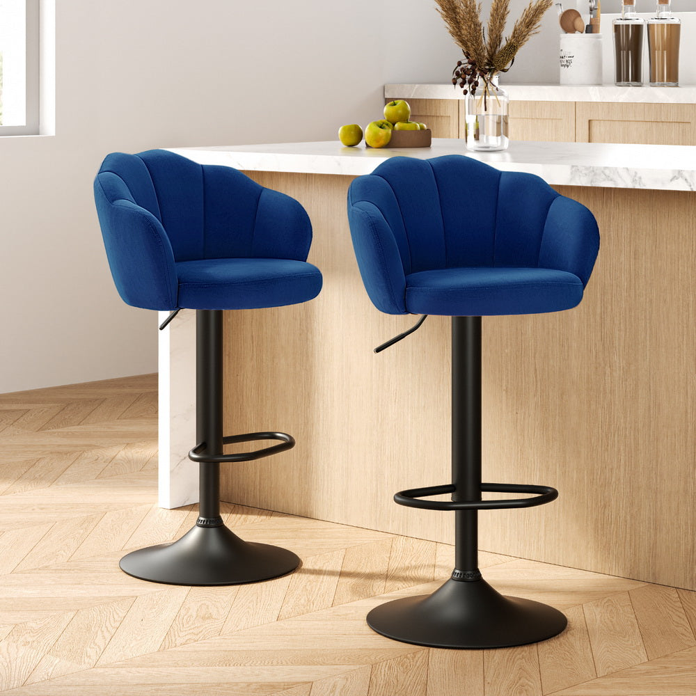 Artiss 2x Bar Stools Gas Lift Velvet Blue