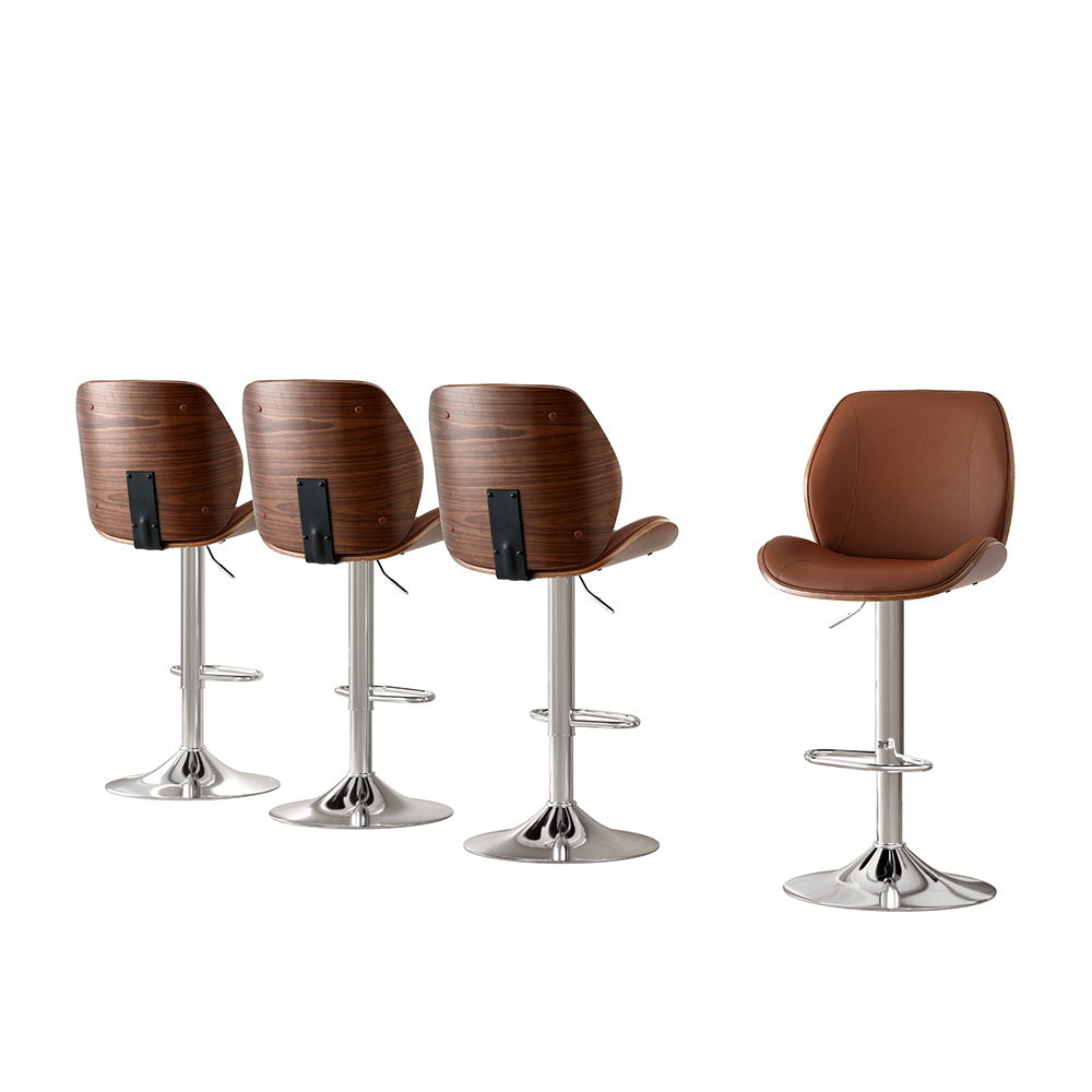 Artiss 4X Bar Stools Bentwood Adjustable Kitchen Counter Chair Leather Brown