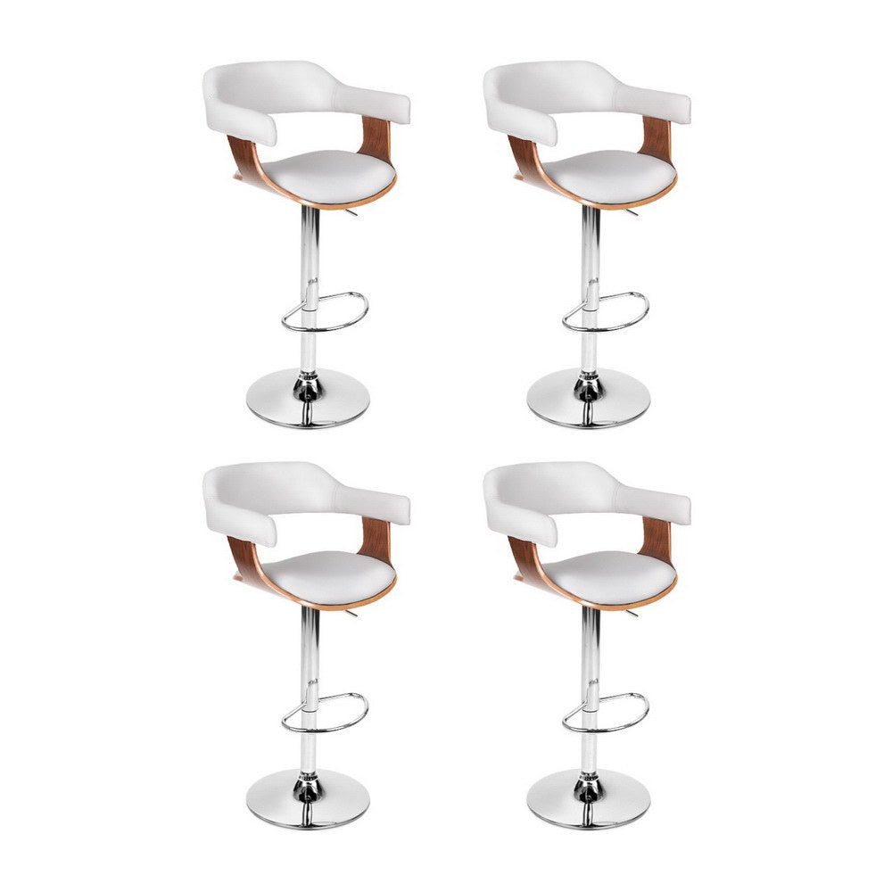 4x Artiss Bar Stools Gas Lift Leather with Armrest White