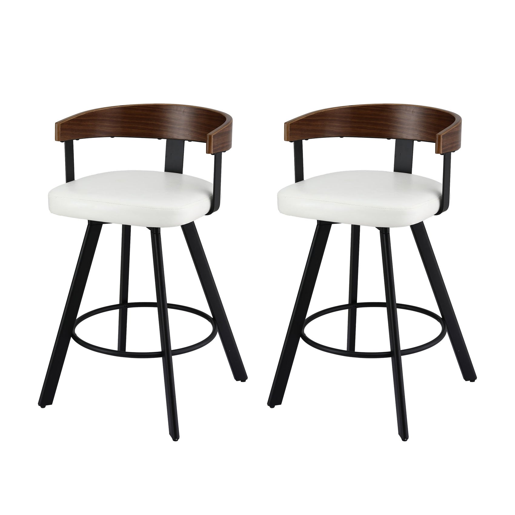 2x Artiss Bar Stools Swivel Kitchen Chairs Metal Legs Bentwood Counter White PU