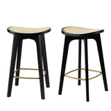 Artiss 2x Bar Stools Rattan Counter Kitchen Dinning Chair Bamboo Saddle Black
