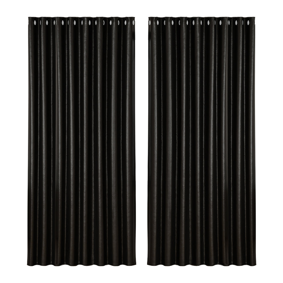 Artiss 2X Blockout Curtains Eyelet 300x230cm Black Shine