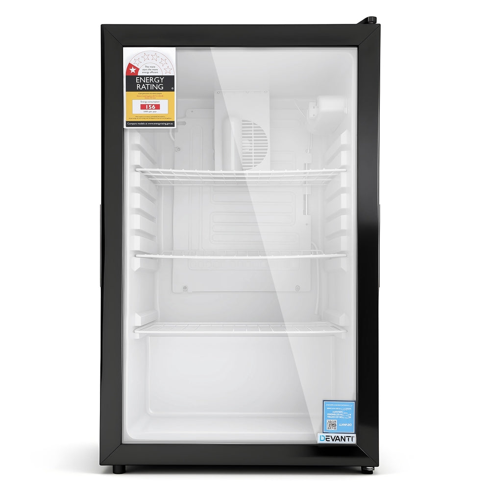 Devanti 105L Bar Fridge Glass Door Mini Fridge Countertop Cooler Black