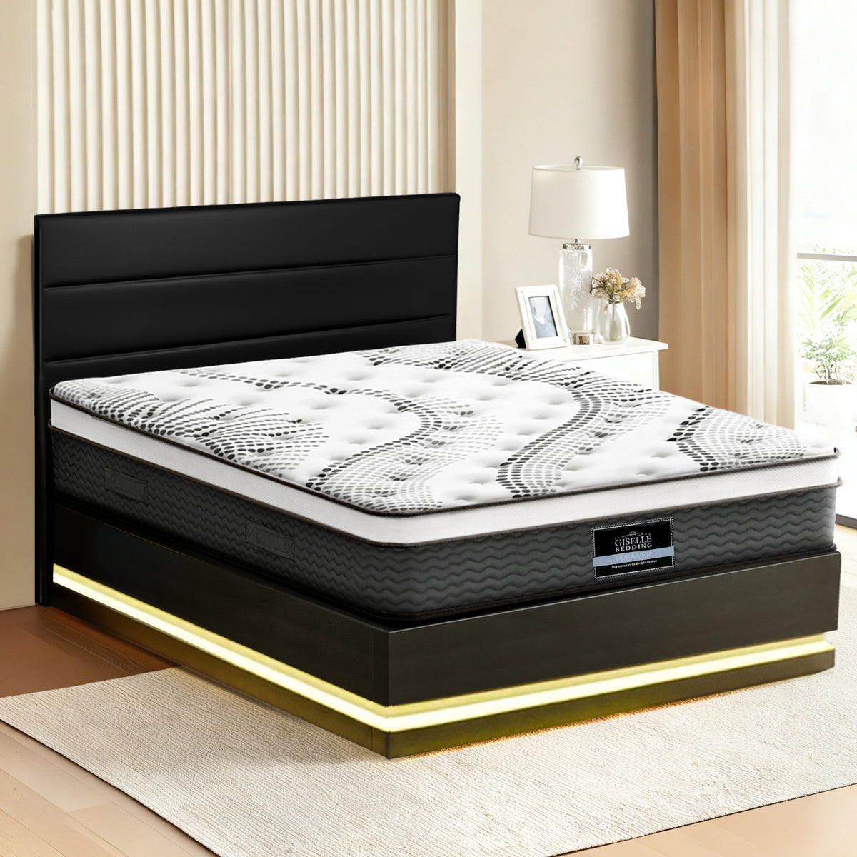Artiss RGB LED Queen Bed Frame with 32cm Giselle Mattress Set
