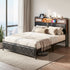 Artiss King Bed Frame with LED Lights and Storage Headboard Charging Station