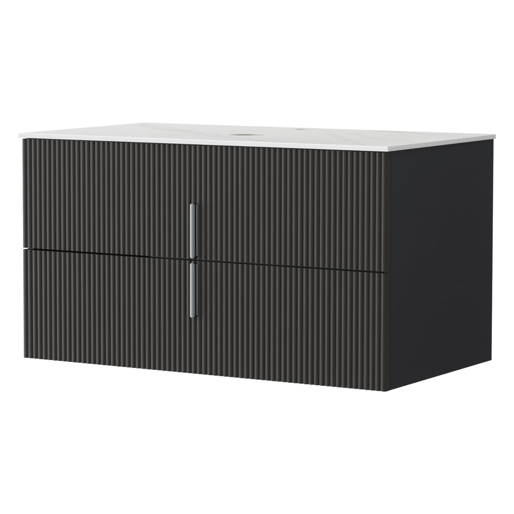 Cefito Vanity Unit 900mm Bathroom Cabinet Storage Wall Hung Black Timber Front