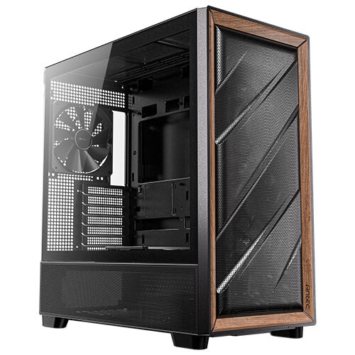 Antec Flux - Black, Mid Tower, E-ATX/ATX/Micro-ATX/ITX, Tempered Glass, Wood Front, USB-C 10Gbps, 5Ã— PWM Fans, 2Yr Wty