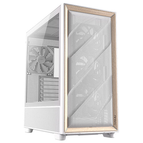 Antec Flux - White, Mid Tower, E-ATX/ATX/Micro-ATX/ITX, Tempered Glass, Wood Front, USB-C 10Gbps, 5Ã— PWM Fans, 2Yr Wty