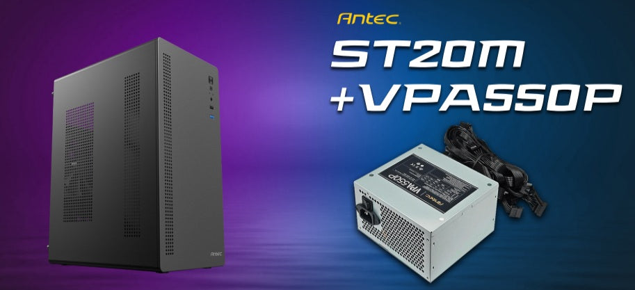 Antec ST20M + VPA550P, Mid Tower, mATX/ITX, 1x120mm Rear Fan, GPU â‰¤265mm, CPU â‰¤150mm, 550W PSU, Active PFC, 2x PCIe