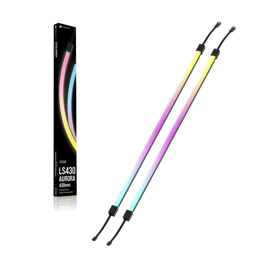 Corsair LS430 Aurora RGB Light Strips - 430mm â€“ 430Ã—10Ã—10mm, black, magnetic mount, addressable LEDs, iCUE compatible, flexible