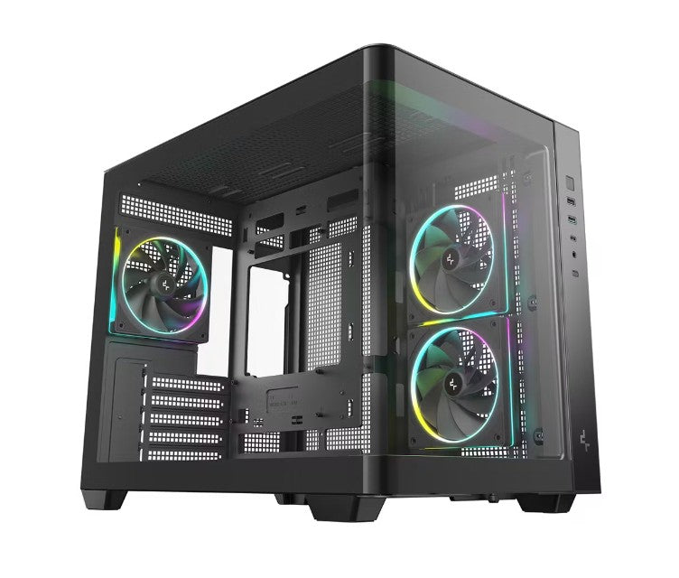 DeepCool CG330U 3F Panoramic Curved Glass Dual Chamber Micro-ATX Case, 3 Pre-installed PWM ARGB Fan, 1x USB-C,1Ã— USB 3.0, 1Ã—USB 2.0, Audio/Mic