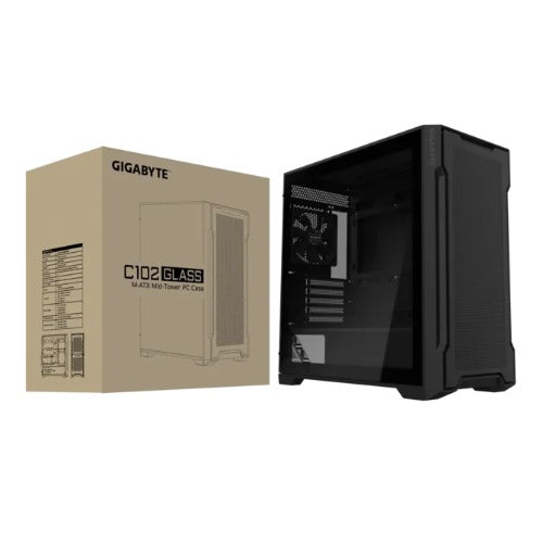 Gigabyte C102 GLASS BlackMid Tower case, Mini ITX / Micro ATX, 5x Expansion slots, 2x 3.5' Drive Support, 3x 2.5' Drive Support, 2x USB 3.0, 120mm Fan