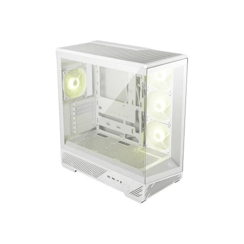 MSI MAG PANO 130R PZ -WHITE â€“ ATX/mATX/ITX, 400mm GPU, 165mm CPU, 7 slots, 6Ã—120mm, 360 rad top/side, 2Ã—USB-A, 1Ã—USB-C 20Gbps, 460Ã—232Ã—490mm, 8.37kg
