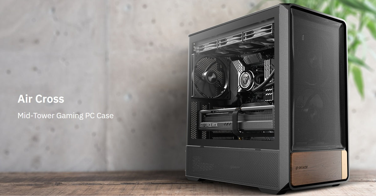 OKINOS Air Cross - Black, Mid Tower, ATX/Micro-ATX/ITX, USB-C 10Gbps, 5Ã— PWM Fans, 360mm Radiator, 400mm GPU, TG Panel