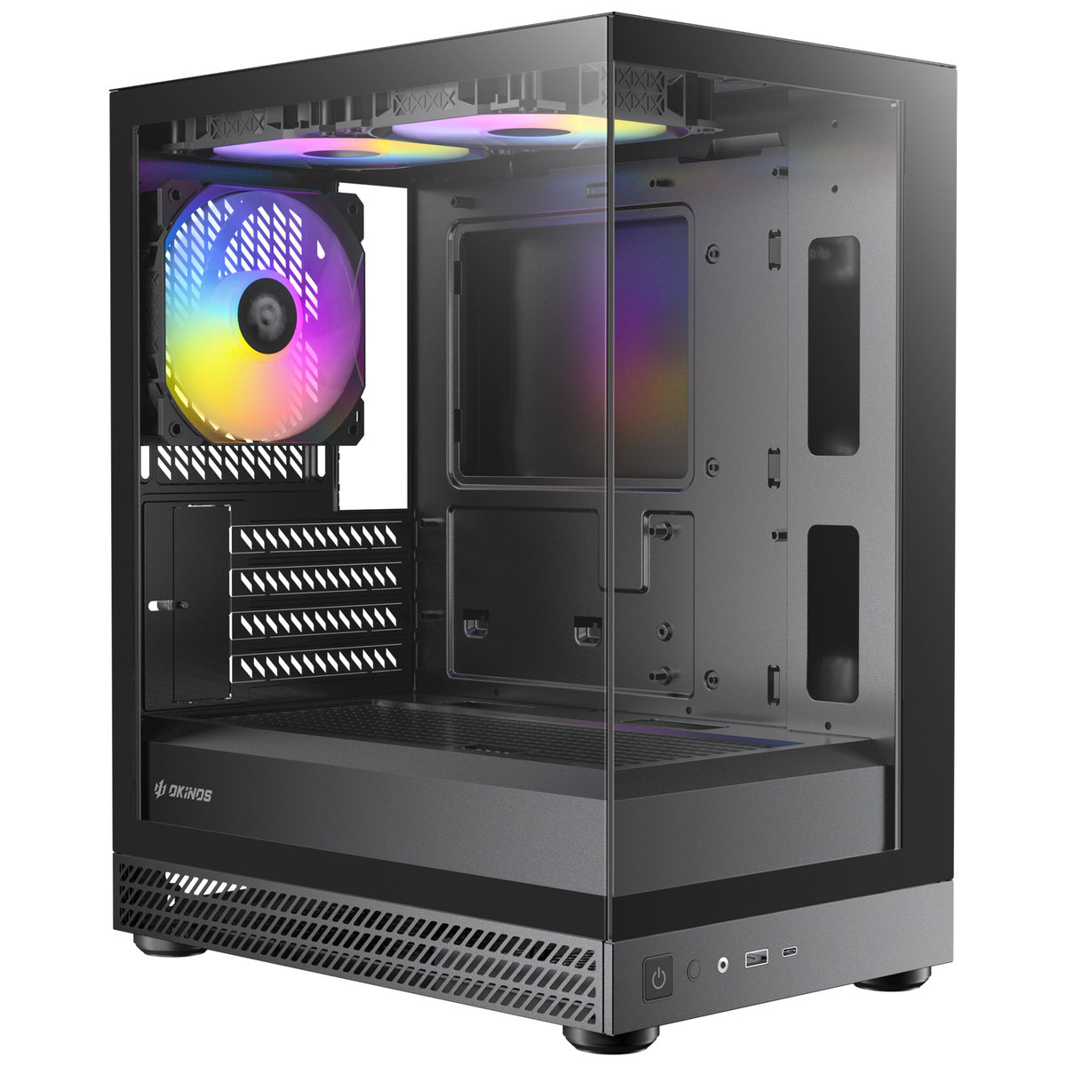 OKINOS AQUA UNO BLACK, Mini Tower, Micro-ATX/ITX, tempered glass, 3Ã—120mm ARGB fans, USB 3.0 + Type-C, â‰¤309mm GPU, â‰¤165mm CPU cooler, steel