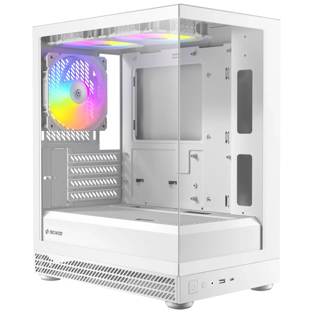 OKINOS AQUA UNO POLAR, Mini Tower, Micro-ATX/ITX, tempered glass, 3Ã—120mm ARGB fans, USB 3.0 + Type-C, â‰¤309mm GPU, â‰¤165mm CPU cooler, steel
